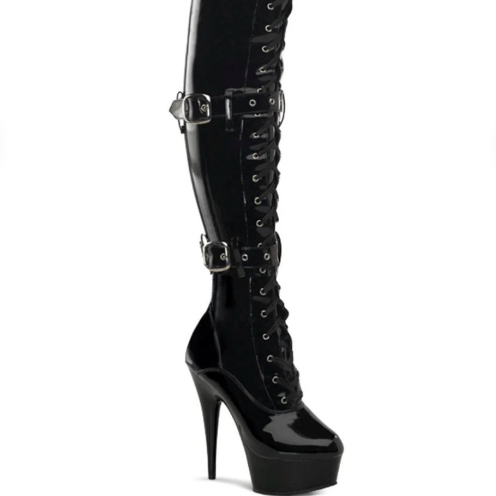 & Other Stories Black Patent Over the Knee Boots